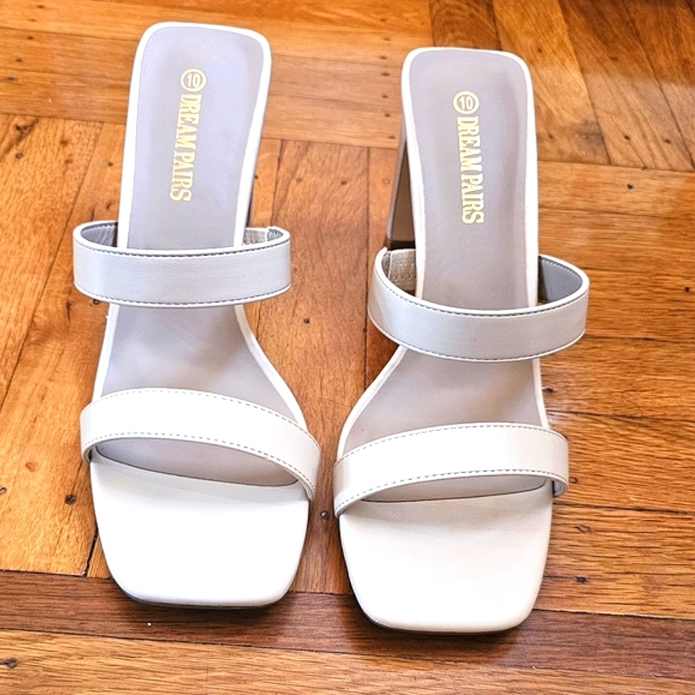 NWT Dream Pairs Women's Nude Square Open Toe Double Band High Block Heels - Picture 6 of 12